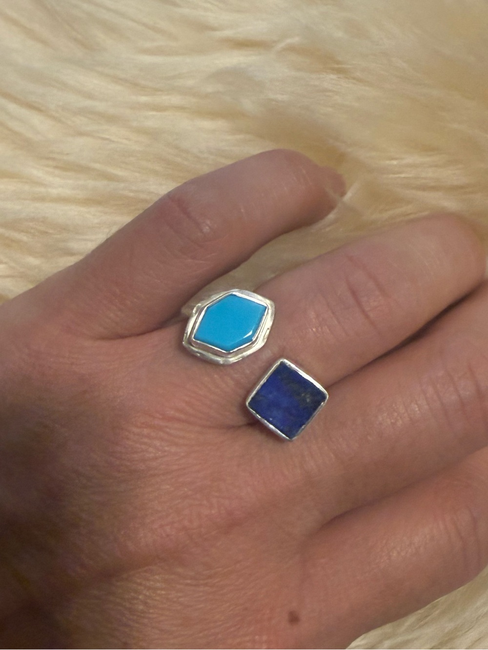 Turquoise and Lapis Adjustable Sterling Silver Ring